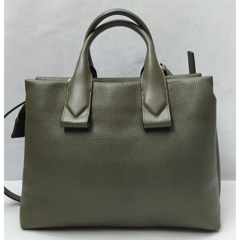 Michael Kors Rollins Olive Green Pebbled Leather Double Handles Satchel Bag